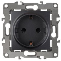 ЭРА Розетка 2P+E Schuko, 16A-250В, IP20, без м.лапок, Эра12, антрацит
