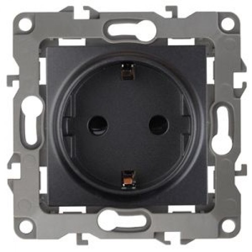 ЭРА Розетка 2P+E Schuko, 16A-250В, IP20, без м.лапок, Эра12, антрацит