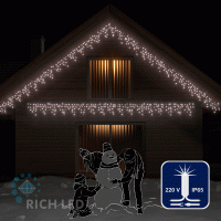 Светодиодная бахрома Rich LED, 3*0.5 м, влагозащитный колпачок, мерцающая, белая, белый провод, ip65