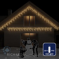 Светодиодная бахрома Rich LED 3х0.5 м постоянного свечения, IP65,прозрачный провод, теплый белый