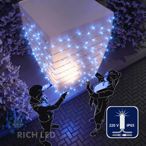 Светодиодная гирлянда Rich LED 10 м, 100 LED, 220 В, соединяемая, влагозащитный колпачок, синяя, мер