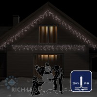 Светодиодная бахрома Rich LED 3х0.5 м, прозрачный провод, белый, ip54
