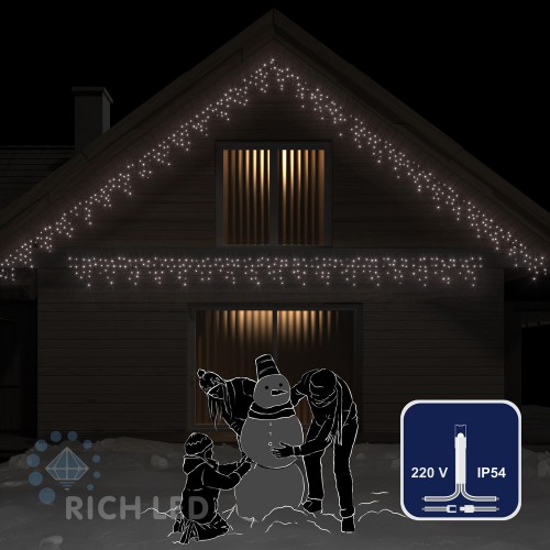 Светодиодная бахрома Rich LED 3х0.5 м, прозрачный провод, белый, ip54