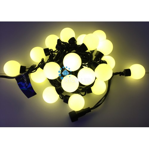 Светодиодная гирлянда большие шарики Rich LED 5 м, 20 шариков, 220 В, соединяемая, теплая белая, чер