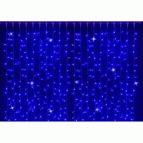 Светодиодный занавес Rich LED мерцающий, IP65, герметичный колпачок, белый провод, 2х6 м, синий