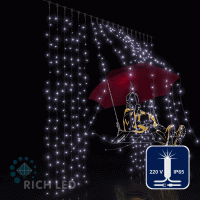Светодиодный занавес (дождь) Rich LED 2*2 м, влагозащитный колпачок, мерцающий, белый, RL-C2*2F-CW/W