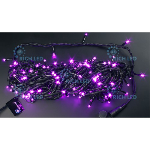 Светодиодная гирлянда Rich LED 20 м 2-канальная, 200 LED, 220 В, розовая, черный провод RL-T20C2-B/P