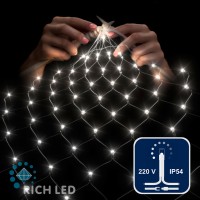 Светодиодная сетка Rich LED 2*1.5м, прозрачный провод, белая