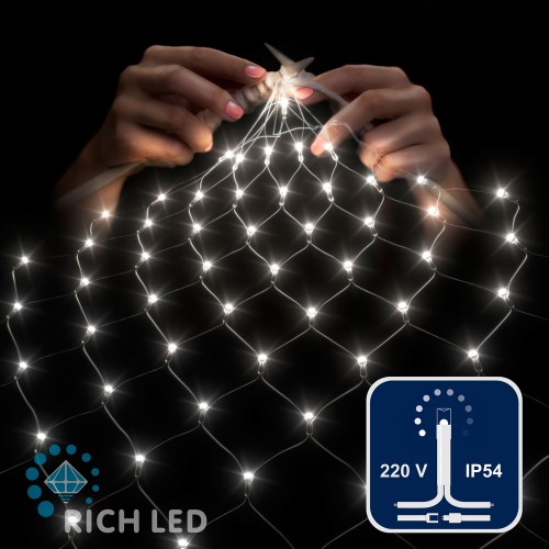 Светодиодная сетка Rich LED 2*1.5м, прозрачный провод, белая