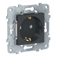 Розетка Schneider Electric UNICA NEW, скрытый монтаж, с заземлением, безвинтовые клеммы, антрацит