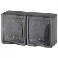 ЭРА Розетка 2х2P+E IP54, 16A-250В, ОУ, Эра Эксперт, серый