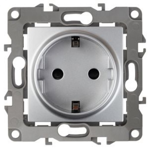ЭРА Розетка 2P+E Schuko, 16A-250В, IP20, без м.лапок, Эра12, алюминий