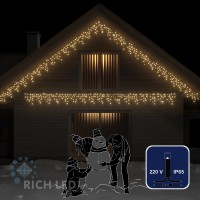 Светодиодная бахрома Rich LED, 3*0.5 м, теплая белая, черный,резиновый провод
