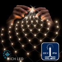 Светодиодная сетка Rich LED 2*1.5м, прозрачный провод, теплый былый