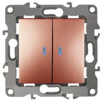 ЭРА Выключатель двойной с подсветкой, 10АХ-250В, IP20, Эра12, медь
