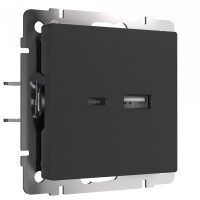 Розетка USB тип A+С (черный матовый)