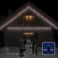 Светодиодная бахрома Rich LED, 3*0.5 м, влагозащитный колпачок IP65, белая, черный провод,статик.