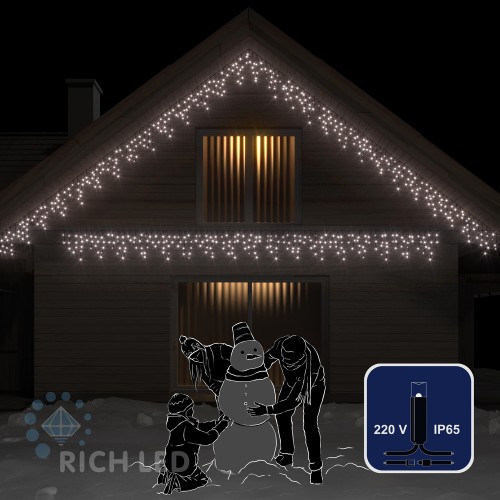 Светодиодная бахрома Rich LED, 3*0.5 м, влагозащитный колпачок IP65, белая, черный провод, статик.