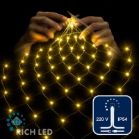 Светодиодная сетка Rich LED 2*3м, прозрачный провод, желтый