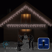 Светодиодная бахрома Rich LED, 3*0.5 м, теплая белая, мерцающая, черный резиновый п RL-i3*0.5F-RB/WW