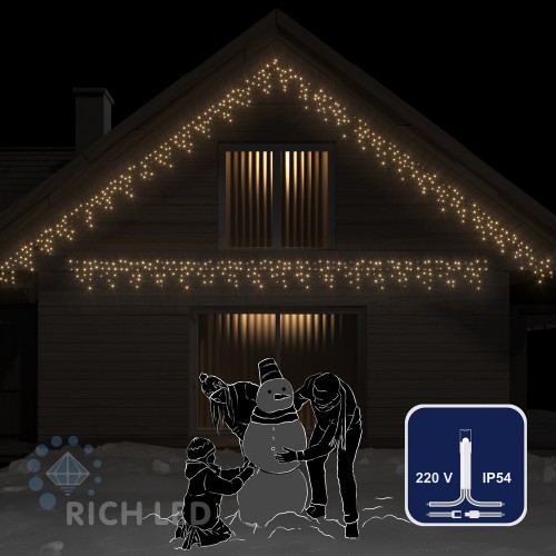 Светодиодная бахрома Rich LED 3х0.5 м, прозрачный провод, теплый белый, RL-i3*0.5-T/WW RL-i3*0.5-T/W