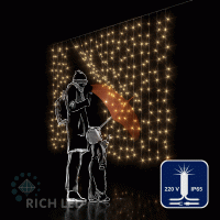 Световой занавес облегченный мерцающий Rich LED,IP65, белый провод, 2х1.5 м, теплый белый/