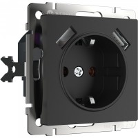 Розетка с заземлением, шторками и USBх2 Werkel Черный матовый W1171508