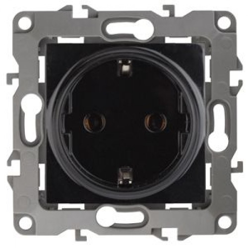 ЭРА Розетка 2P+E Schuko, 16A-250В, IP20, без м.лапок, Эра12, чёрный
