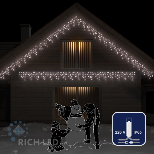Светодиодная бахрома Rich LED 3х0.5 м статика, прозрачный провод, белая IP65