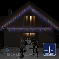 Светодиодная бахрома Rich LED, 3*0.5 м, влагозащитный колпачок, мерцающая, мульти