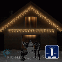 Светодиодная бахрома Rich LED 3х0.5 м ip65 мерцающая,белый провод, теплая белая