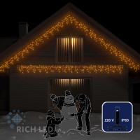 Светодиодная бахрома Rich LED, 3*0.5 м, желтая, черный резиновый провод RL-i3*0.5-RB/Y