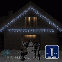 Светодиодная бахрома Rich LED, 3*0.5 м, белая, мерцающая, прозрачный провод rl-i3*0.5f-t/w