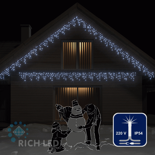 Светодиодная бахрома Rich LED, 3*0.5 м, белая, мерцающая, прозрачный провод rl-i3*0.5f-t/w