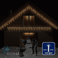 Светодиодная бахрома Rich LED, 3*0.5 м, белая теплая, мерц-ая, прозч. провод, ip54  RL-i3*0.5F-T/WW