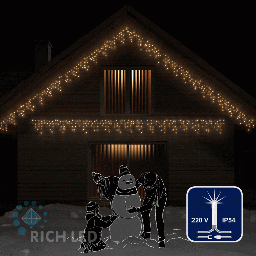 Светодиодная бахрома Rich LED, 3*0.5 м, белая теплая, мерц-ая, прозч. провод, ip54  RL-i3*0.5F-T/WW