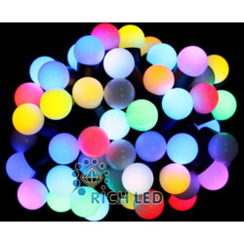 Светодиодная гирлянда Rich LED Шарики RGB 23 мм, 7.5 м, соединяемая, черный провод