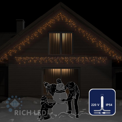 Светодиодная бахрома Rich LED, 3*0.5 м, желтая, прозрачный провод, RL-i3*0.5-T/Y