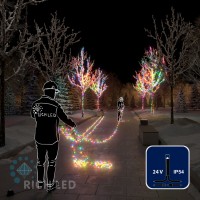 Светодиодная гирлянда Rich LED 5 Нитей по 20 м, 1000 LED, 24 В, мульти, черный провод