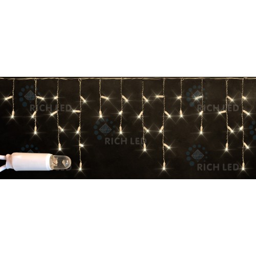 Светодиодная бахрома Rich LED, 3*0.5 м, теплая белая, мерцающий, белый резиновый провод
