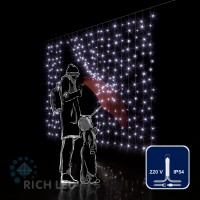 ветодиодный занавес (дождь) Rich LED 2*1.5 м облегченный, белый, прозрачный пр, ip54 RL-CS2*1.5-T/W