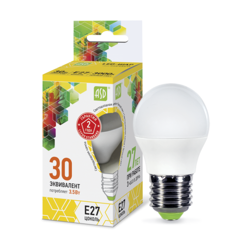 ASD Лампа светодиодная LED-ШАР-standard 3.5Вт 230В Е27 3000К 320Лм