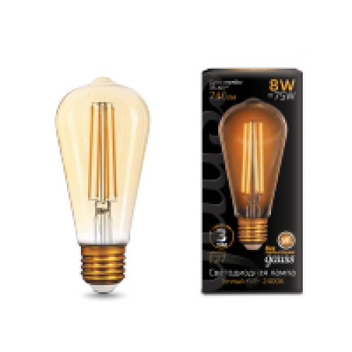 Лампа Gauss LED Filament ST64 E27 8W Golden 740lm 2400К 157802008
