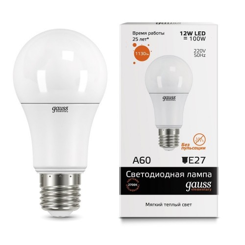 Светодиодная лампа gauss led elementary a60 12w e27 2700k