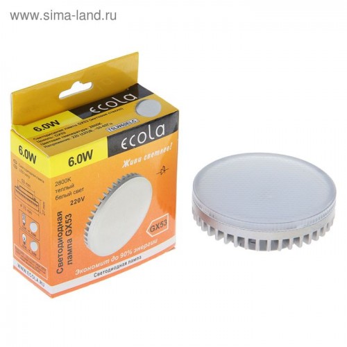 Лампа светодиодная Ecola 6 Ватт LED GX53 2800K матовая standart