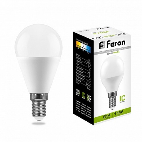 Лампа светодиодная Feron LB-750 E14 11 Вт 4000К шарик G45